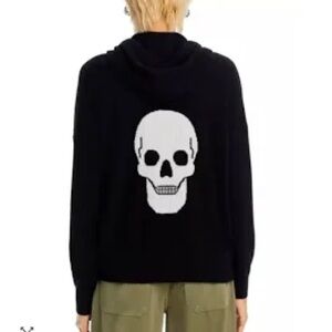 Aqua Cashmere Skull Back Hoodie Sweater Black White Size Small